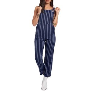 VOLCOM‎ STONE ROW Future Me Blue Striped Overall Jumpsuit Size S